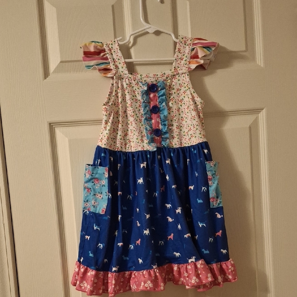 Blue and Cream Casual Sundress with Spaghetti Straps